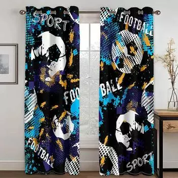 3D Cartoon Football Soccer Sports Free Shipping Window Curtains For Living Room Kids Bedroom Bathroom Kicthen Door Home Decor2Pc W65X60H(cm)X2Pcs&Hook