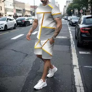 3d Повседневный мужской комплект футболок с круглым вырезом, летние высококачественные модные уличные шорты с короткими рукавами, спортивная одежда, комплект из 2 предметов S