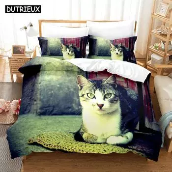 3D Cat Bedding Sets Duvet Cover Set With Pillowcase Twin Full Queen King Bedclothes Bed Linen EU single(135x200cm)