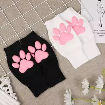 3D Cat Paw Трехмерные перчатки с мясной подкладкой Милый принт с кошачьей лапкой Открытый палец для девочек Плюшевые вязаные теплые аксессуары