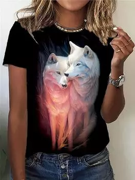 3D Cat Print Ladies Urban Street Fashion T-shirt Animal Lover T-shirt Summer Everyday Casual Ladies Short Sleeve Top S