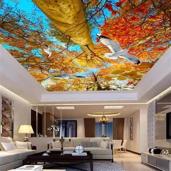 3D потолочные обои осенние листья белые голуби природа пейзаж потолочные фрески для гостиной спальни домашний декор 200 cm(W) x 140 cm(H)