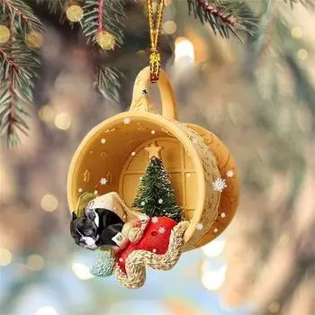 3D чашки украшения для собак в рождественском стиле очаровательны с подвесной веревкой акриловые праздничные украшения для дома и автомобиля A