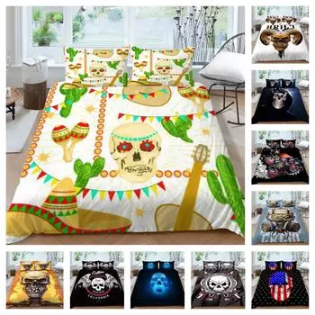 3D чехол из микрофибры с 3D черепом, комплекты постельного белья, модный крутой комплект постельного белья, домашний декор для спальни, женские и мужские пододеяльники королевского размера UK Single 135x200cm