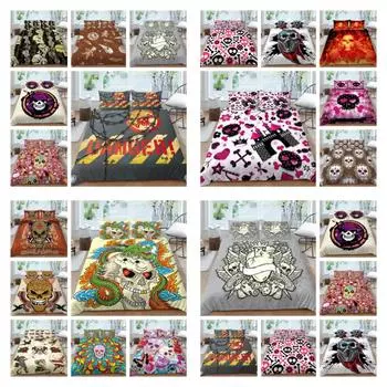 3D Череп Печать Пододеяльник Комплект Модный Постельный Комплект Детский Постельный Костюм Односпальный Размер Двойной Размер Декор Спальни UK Single 135x200cm