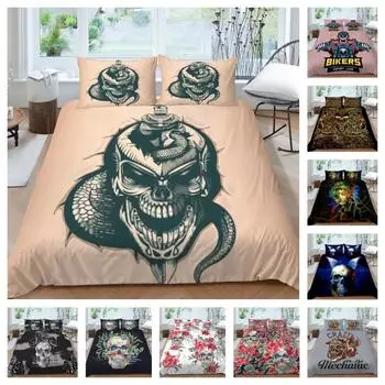 3D Череп Пододеяльник Комплект Модные Роскошные Постельные Комплекты Девочек Подростков Домашний Текстиль Микрофибра Полноразмерные Постельные Принадлежности Покрывала UK Single 135x200cm