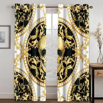3D Череп Ужас Классические Тотемные Шторы Золотисто-Красные Гостиная Спальня Кухня Балкон Окно Декоративные Шторы 2 Панели 50W130H(CM)X2PCS&Grommet Top
