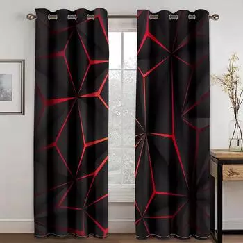 3D черная иллюзия психоделическая абстрактная геометрия современная 2 шт. доставка тонкая занавеска для окна для гостиной спальни декор 100W130H(CM)40x51in&Hook