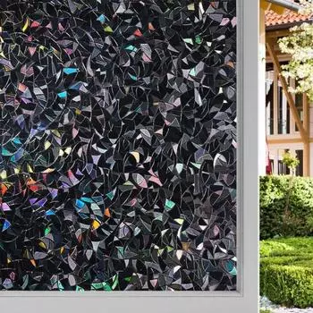 3D черная радужная затемняющая пленка для окон, защита конфиденциальности, солнцезащитная пленка для окон, многоразовая штора для домашнего офиса, ванной комнаты, стеклянное покрытие, цепляться чёрный