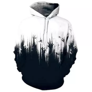 3D черно-белые принты черепа зомби пуловеры толстовки с капюшоном толстовка с рисунком Хэллоуин джемперы с карманами для мужчин и женщин S