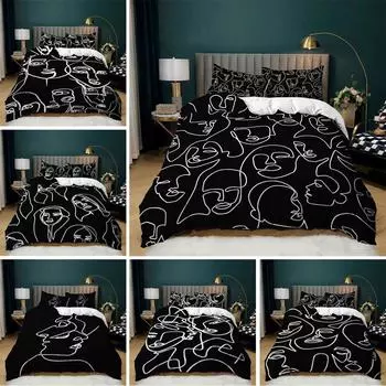 3D черный комплект постельного белья с белыми линиями, минималистский стиль, пуховые наволочки, 2/3 шт., стиль живописи, AU180 * 210, полноразмерный домашний текстиль Baby 100x135cm