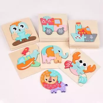 3D Children Puzzle Toys Wooden Animals Cartoon Transportation Puzzles Kids Kindergartener Educational Early Learning Doll
