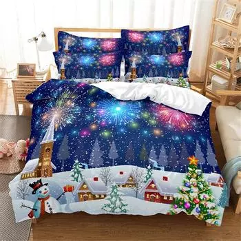 3D Рождественский комплект постельного белья Queen Bedding Duvet Cover Set Bedding Bed Cover Cotton Queen Bed Cover Set Bed Set Bedding EU single(135x200cm)
