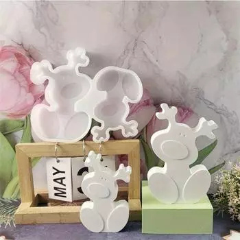 3D Christmas Cartoon Candle Deer Silicone Mold DIY Tools Mirror Stereoscopic Deer Head Mould DIY Gypsum Drop Glue Mold Decor