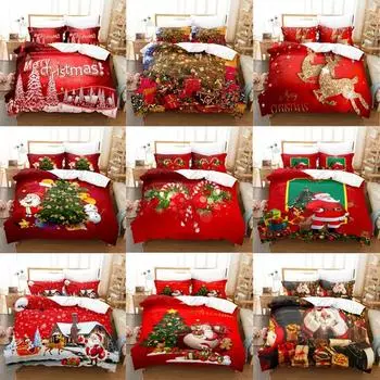 3D Christmas Print Quilt Cover Bedding Set Duvet Comforter Pillow Case Bed Linen Twin Queen King Double Full Single 3PCS Bedroom 218x177cm 86x70in