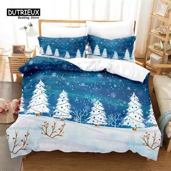 3D Christmas Tree Bedding Set, 3Pcs Duvet Cover Set, Soft Comfortable Breathable Duvet Cover, For Bedroom Guest Room Decor EU single(135x200cm)