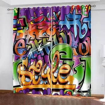 3D цифровая печать, абстрактное искусство, занавеска, граффити, 3D печать, декор для гостиной, спальни, оконная занавеска 100W160H(CM)40x63in&Hook
