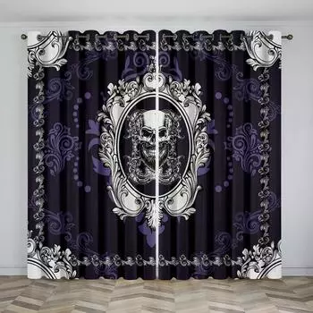 3D цифровая печать черепа панк крутой стиль 2 шт. Бесплатная доставка тонкая оконная штора для гостиной спальни декор 50Wx60H(CM)x1Piece&Hook