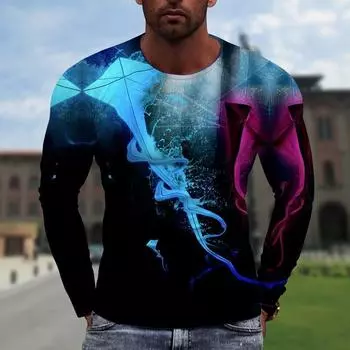 3D цифровая печать цветная мужская футболка с длинным рукавом и круглым вырезом мужские футболки S
