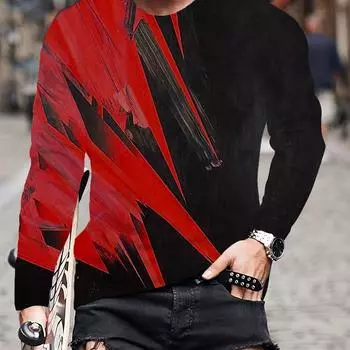 3D цифровая печать цветных блоков мужская футболка с длинным рукавом облегающая на весну осень, мужские модные топы с круглым вырезом S