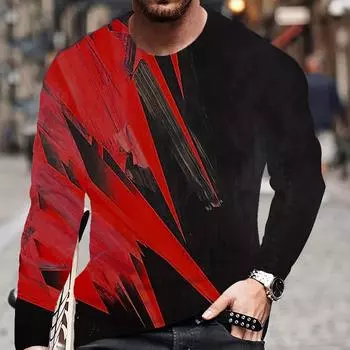 3D цифровая печать цветных блоков мужская футболка с длинным рукавом облегающая на весну осень, мужские модные топы с круглым вырезом S