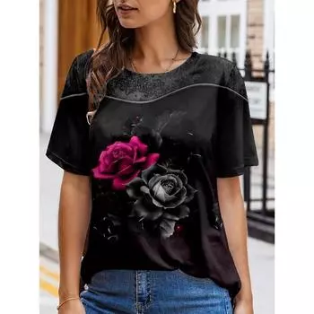 3D цифровая печать летние футболки пуловер с короткими рукавами цветочный принт свободный круглый вырез женская футболка для мужчин S