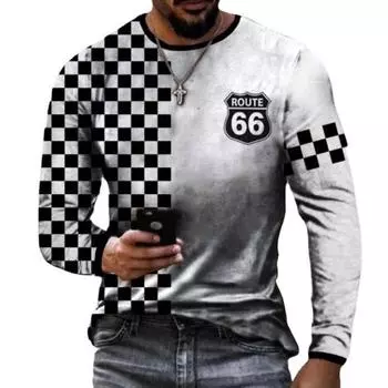 3D цифровая печать мода повседневный круглый вырез длинный рукав пуловер мужская футболка S