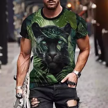 3D цифровая печать мужская футболка с круглым вырезом и короткими рукавами молочный шелк Fierce Beast летние футболки больших размеров S