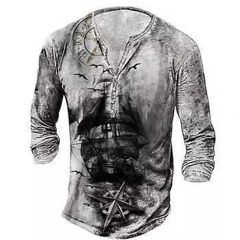 3D цифровая печать мужская повседневная футболка с длинным рукавом 100% полиэстер мужские спортивные топы в стиле хип-хоп на пуговицах S