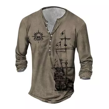 3D цифровая печать мужская с длинным рукавом и круглым вырезом хип-хоп футболка мужская одежда мода осень рубашка Генри кнопки S