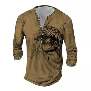 3D цифровая печать мужская с длинным рукавом и круглым вырезом хип-хоп футболка мужская одежда мода осень рубашка Генри кнопки S