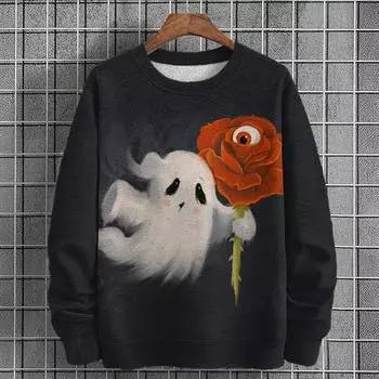 3D цифровая печать мужская уличная мода круглый вырез свободный большой худи топ для осени зима пуловеры и длинные рукава мужские S