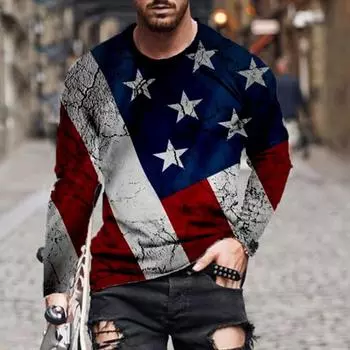 3D цифровая печать национального флага футболка мужская одежда длинный рукав круглый вырез топы футболка S