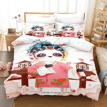 3D цифровая печать постельное белье комплект из четырех предметов комплект из трех предметов панда простыня одеяло подушка UK Single 135 * 200cm two-piece set (90g)