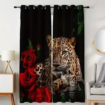 3D цифровая печать роза леопардовый анималистический принт тонкая штора, гостиная, детская спальня, детские окна, декор ванной комнаты, 2 шт. 1x50W60H(CM)&Hook