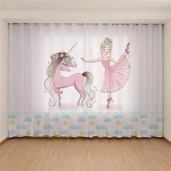 3D цифровая печать современная мода балет танцы девочка детская спальня солнцезащитный козырек тонкие шторы розовый единорог принцесса шторы домашний декор W60H60(CM)x2PCS&HOOK