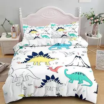 3D цифровая печать трехкомпонентное милое одеяло с изображением динозавра из мультфильма постельные принадлежности EU Single 135x200cm