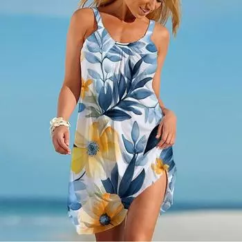 3D цифровая печать вечернее платье бохо сексуальное женское летнее цветочное пляжное платье-комбинация S