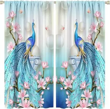 3D цифровая печать винтажный павлин с цветами, 2 панели, роскошная гостиная, спальня, шторы для домашнего декора, бесплатная доставка 50W160H(CM)x2Panel&Hook