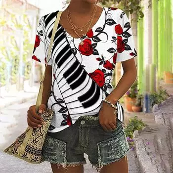 3D цифровая печать женская футболка топ плюс размер женские футболки с V-образным вырезом короткий рукав S