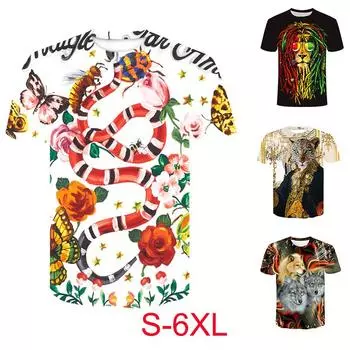 3D цифровая печатная футболка с круглым вырезом и коротким рукавом с животным рисунком для мужчин и женщин, повседневные футболки для пар в стиле панк S