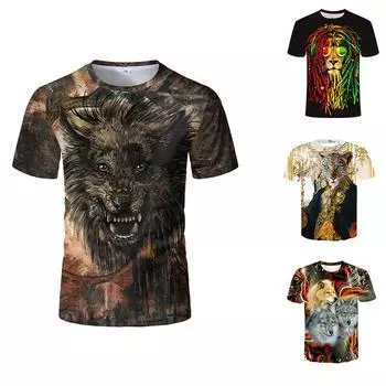 3D цифровая печатная футболка с круглым вырезом и коротким рукавом с животным рисунком для мужчин и женщин, повседневные футболки для пар в стиле панк S