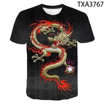 3D цифровая печатная футболка с круглым вырезом и коротким рукавом с рисунком дракона для мужчин и женщин, повседневные футболки для пар в стиле панк S
