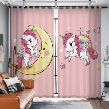 3D цифровой принт с милым мультяшным балетом и танцами для девочек и детей, солнцезащитный козырек для спальни, тонкие шторы, розовый Единорог, шторы принцессы, домашний декор 2x50W130H(CM)&Rod Pocket
