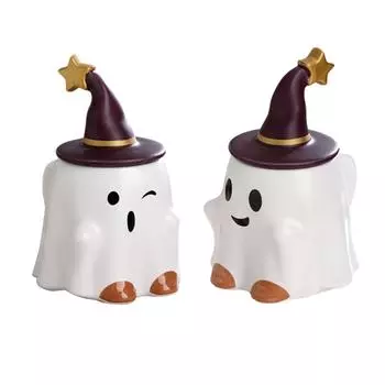 3D Coffee Cup Ghost Shaped with Handle and Lid Ceramic Mug for Festival Fall Party Home Halloween Decor Gifts for Friends