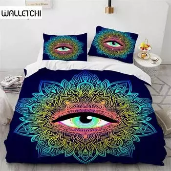 3D Colorful Eyes Duvet Cover Microfiber Vintage All Seeing Eye Tattoo Quilt Cover Boho Mandala Bedding Set Full Single King Size EU Single 135x200cm