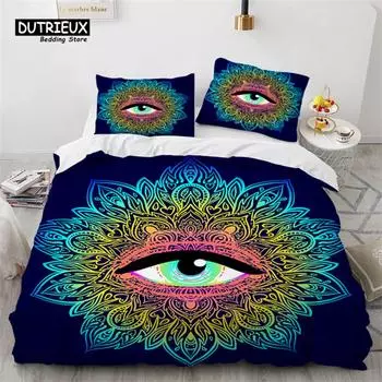 3D Colorful Eyes Duvet Cover Microfiber Vintage All Seeing Eye Tattoo Quilt Cover Boho Mandala Bedding Set Full Single King Size EU single(135x200cm)
