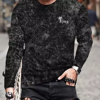 3D Cool Crown Print Мужская модная футболка с длинным рукавом и круглым вырезом, весна-осень для активного отдыха S
