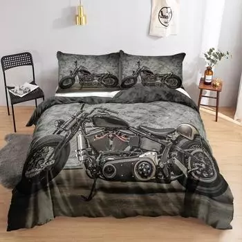 3D Cool Motorcycle Duvet Cover Set Transportation Pattern King Size Polyester Blanket Cover for Children Teens Adults Bed Set 70x133cm 2pcs