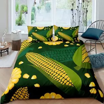 3D Corn Bedding Set 3pcs for Kids Boys Girls Watercolor Corn Pattern Printed Comforter Cover Botanical Polyester Duvet Cover Set EU Single(135x200cm)